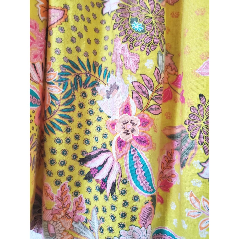 LOFT Yellow Floral‎ Square Neck Puff Sleeve Linen Blend Top Small Colorful - Picture 3 of 9